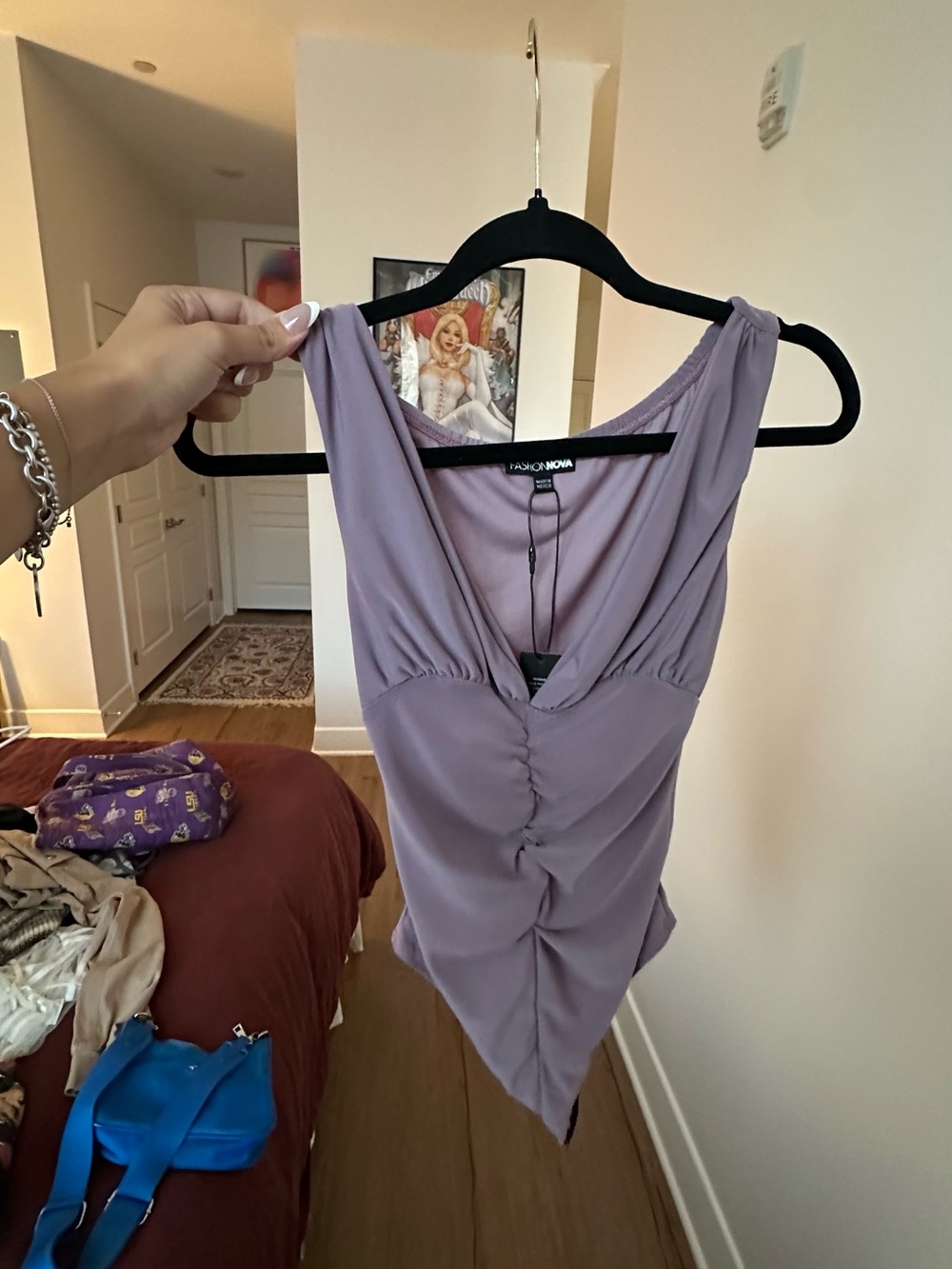 Fashion Nova Lavender Ruched V-Neck Sleeveless Camisole